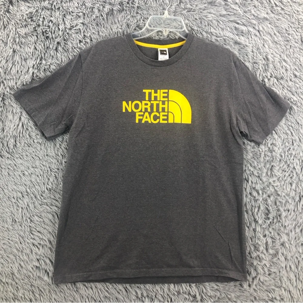 North Face Tshirt Mens Large Yellow Gray Short Sleeve Spellout